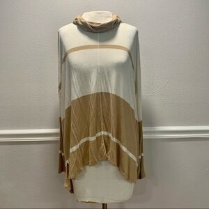 Tan and Cream Long Sleeve Mock Neck Blouse